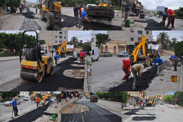 إصلاح وترميم الطرق المتضررة من أشغال تجديد وتوسيع شبكة قنوات الصرف الصحي بمدينة زايو